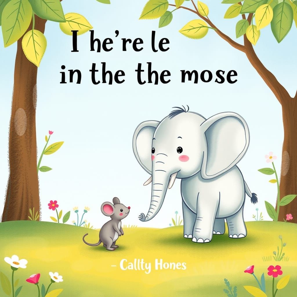 Gentle Elephant Talks to Mouse in Children's Book Style