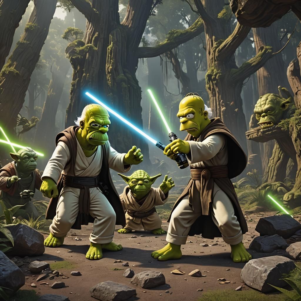 Epic Lightsaber Battle: Homer Simpson vs Yoda