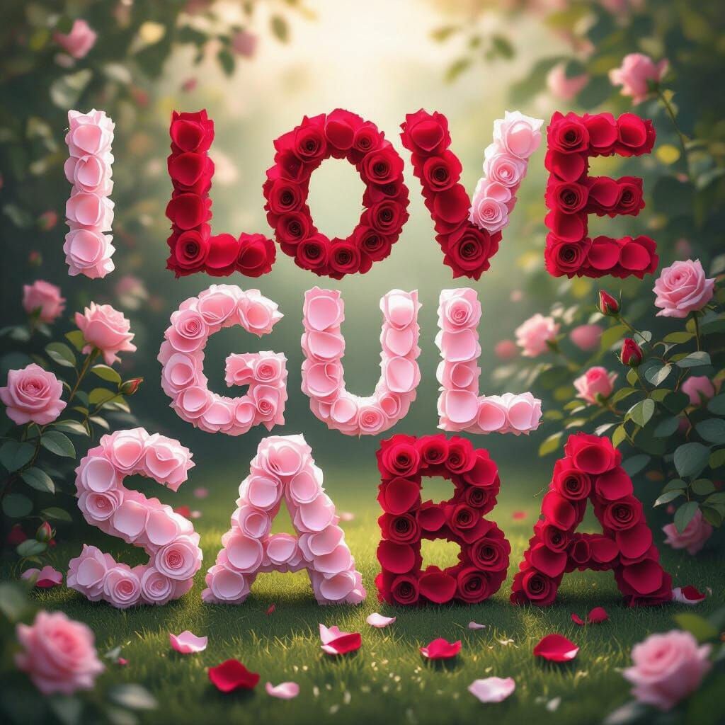 I Love You Text Art Made of Rose Petals