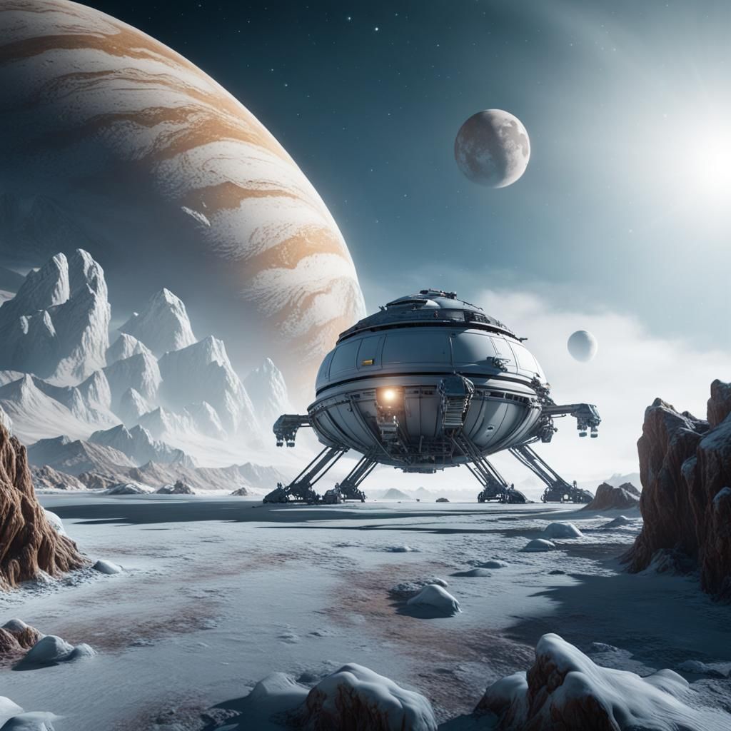 Spaceship Landing on Icy Europa: A Matte Painting