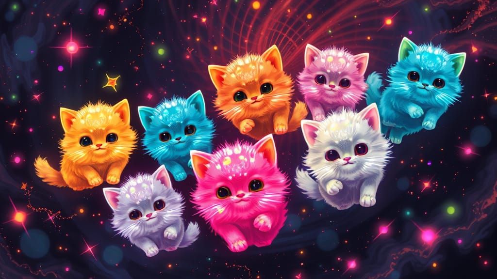Gem-Encrusted Kittens in Neon-Lit Fiberoptic Blackness