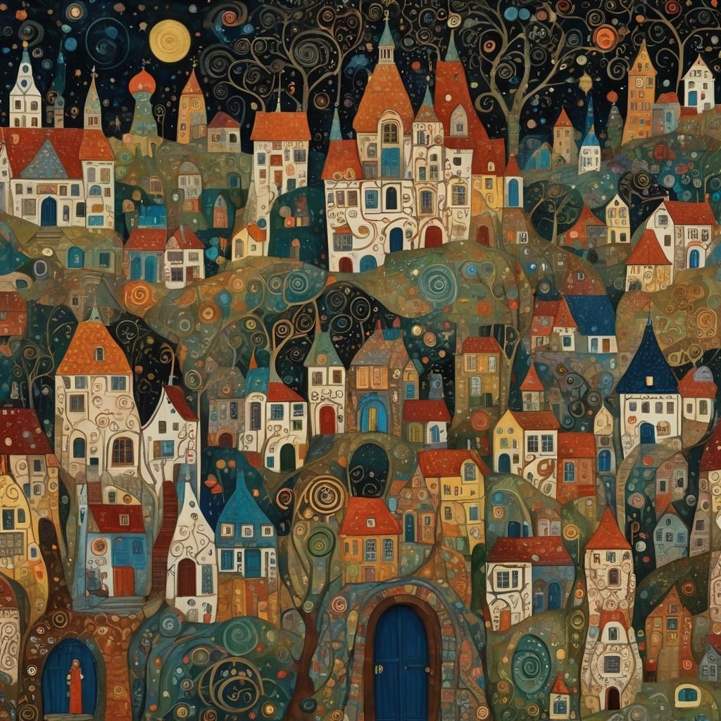 Cat in Crimson Forest, Art Nouveau Style