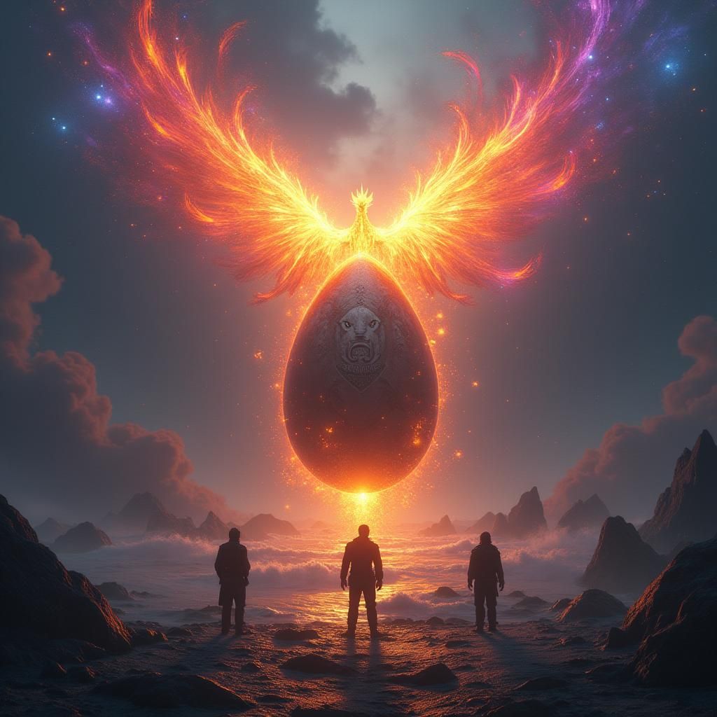 Phoenix Rebirth in Steampunk Galaxy: Dark Fantasy Art