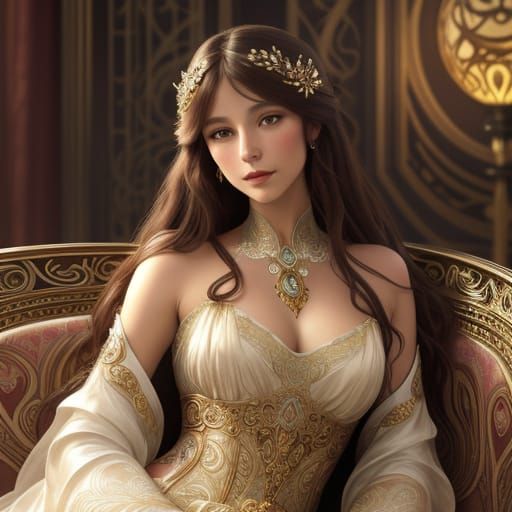 Elegant Art Nouveau Woman on Couch