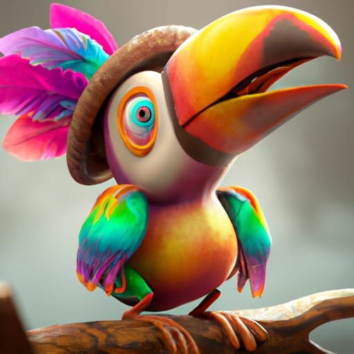 Cute Rainbow Toucan in Detailed Digital Painting