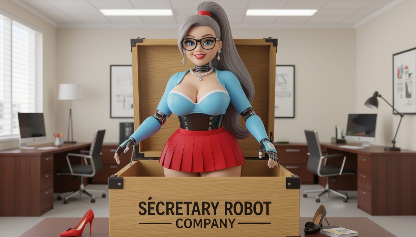 Animated Female Robot Secretary in Crate