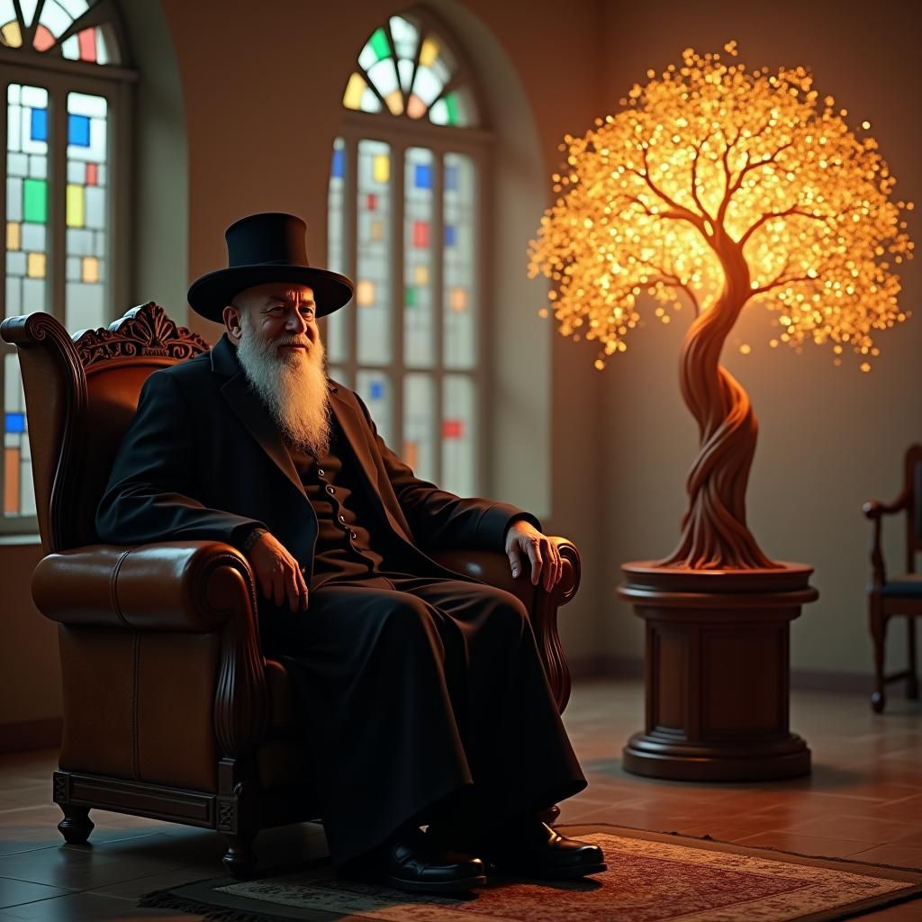 Orthodox Jewish Psychologist in Clinic with Tree of Life