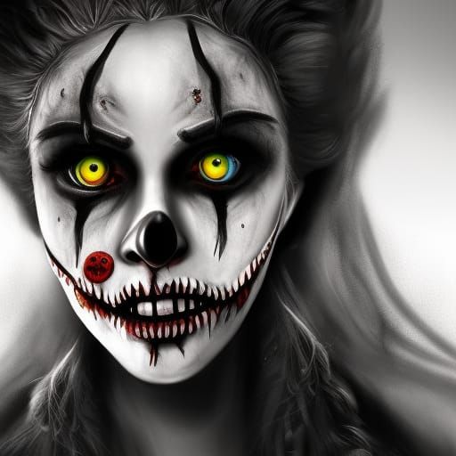 Zombie clown make-up Elizabeth Montgomery black white acryli...