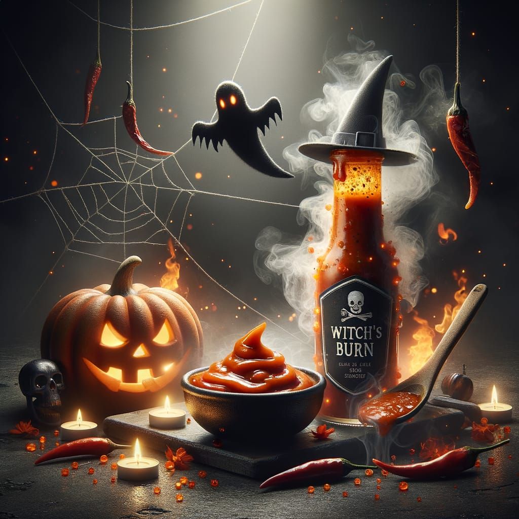 Witch's Burn Chili Sauce Halloween Ad