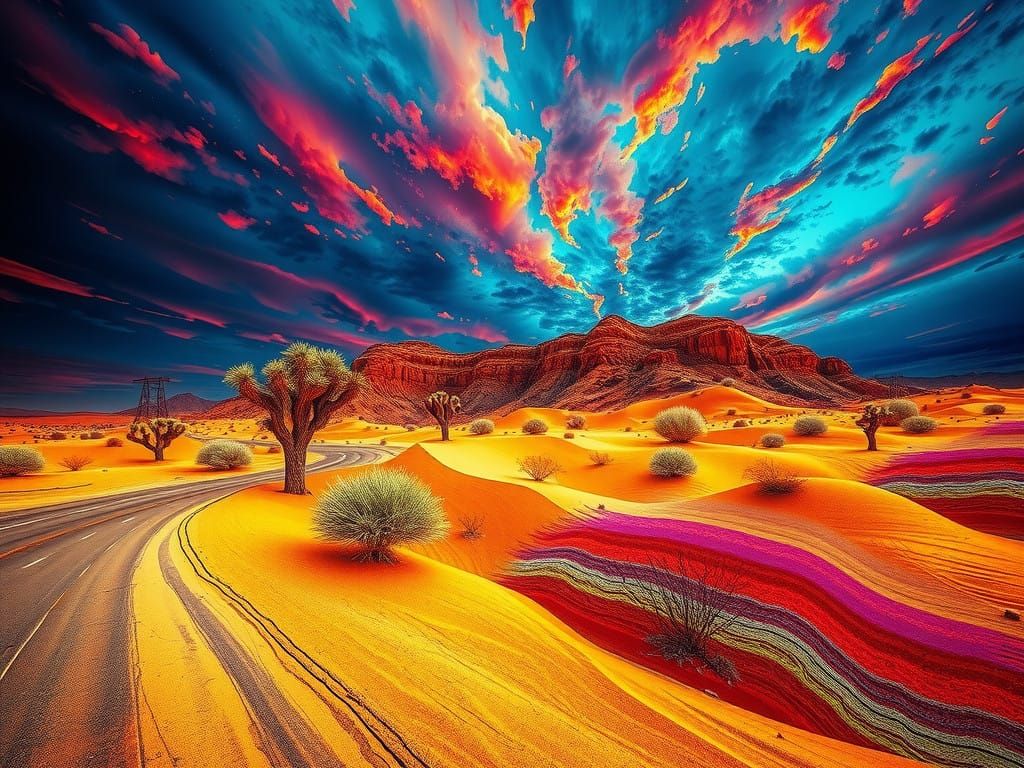 Vibrant Desert Dreamscape in Hyperrealistic Style
