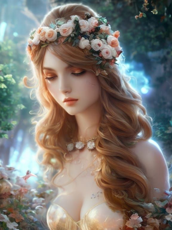 Fox Goddess in Forest Canopy, Digital Art