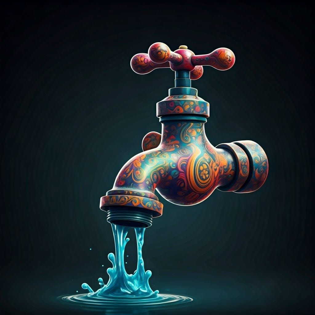 "write the word "DRIP" "Imagine a mascot in the form of a vibrant fun-colored faucet. In a playful and whimsical style, ...