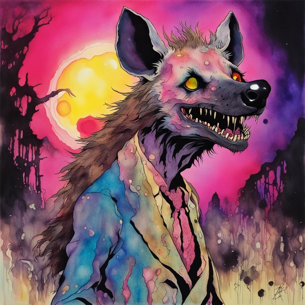 Cosmic Hyena in Alcohol Ink Style