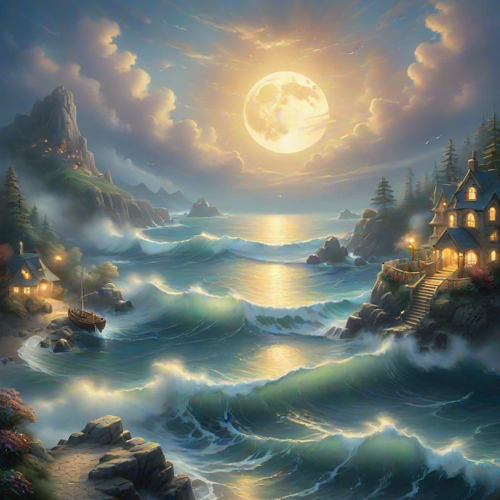 Moonlit Torrid Seas: Ethereal Fantasy Art