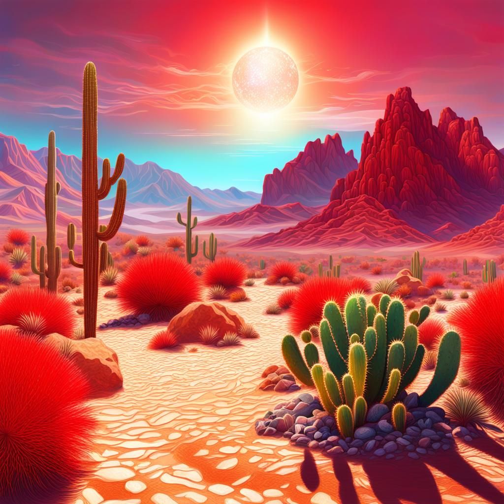 Desert Landscape with Red Mountains in Astral Illustration