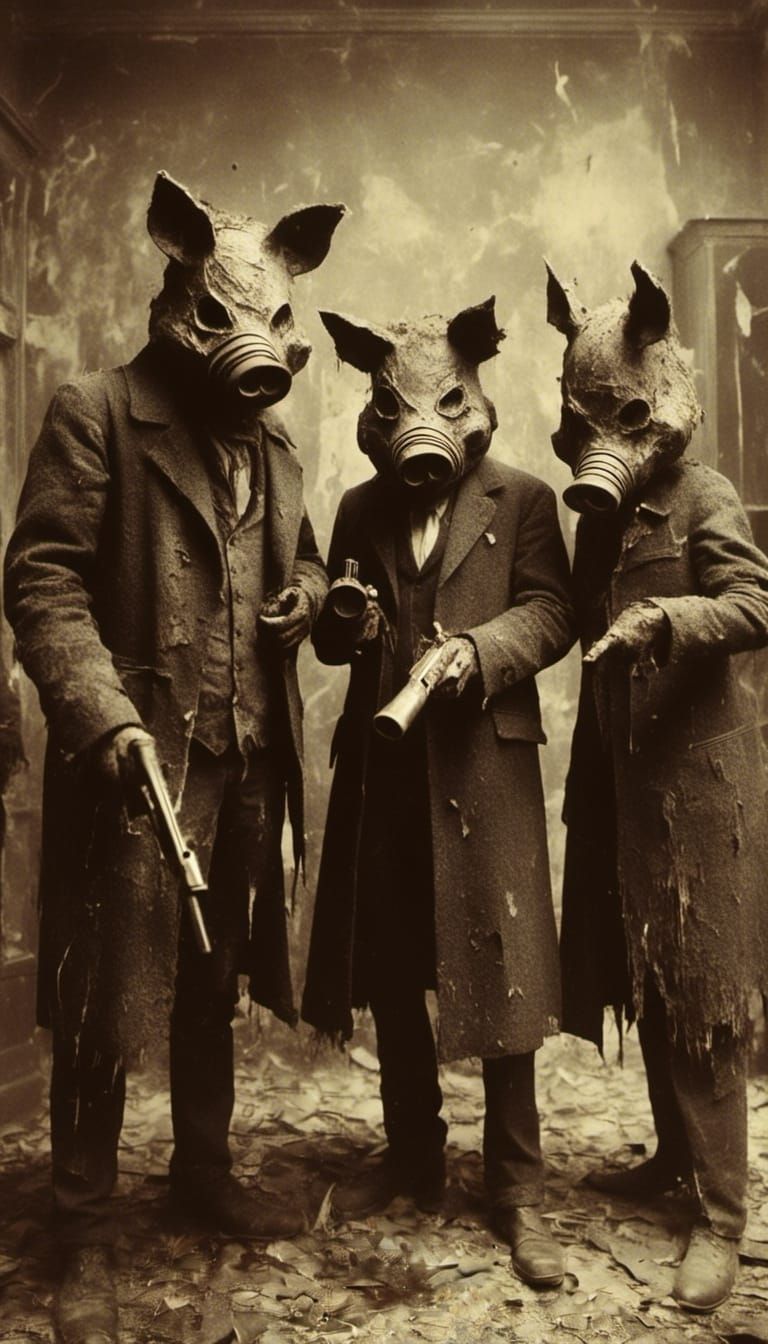 Men in Pig Masks Stage Toy Gun Bank Robbery