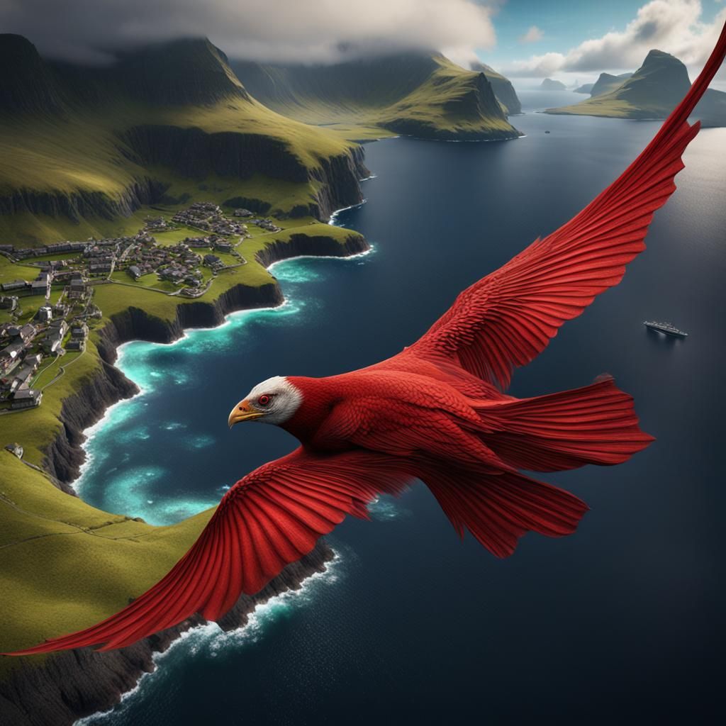 Faroe Islands Landscape with Red Handkerchief