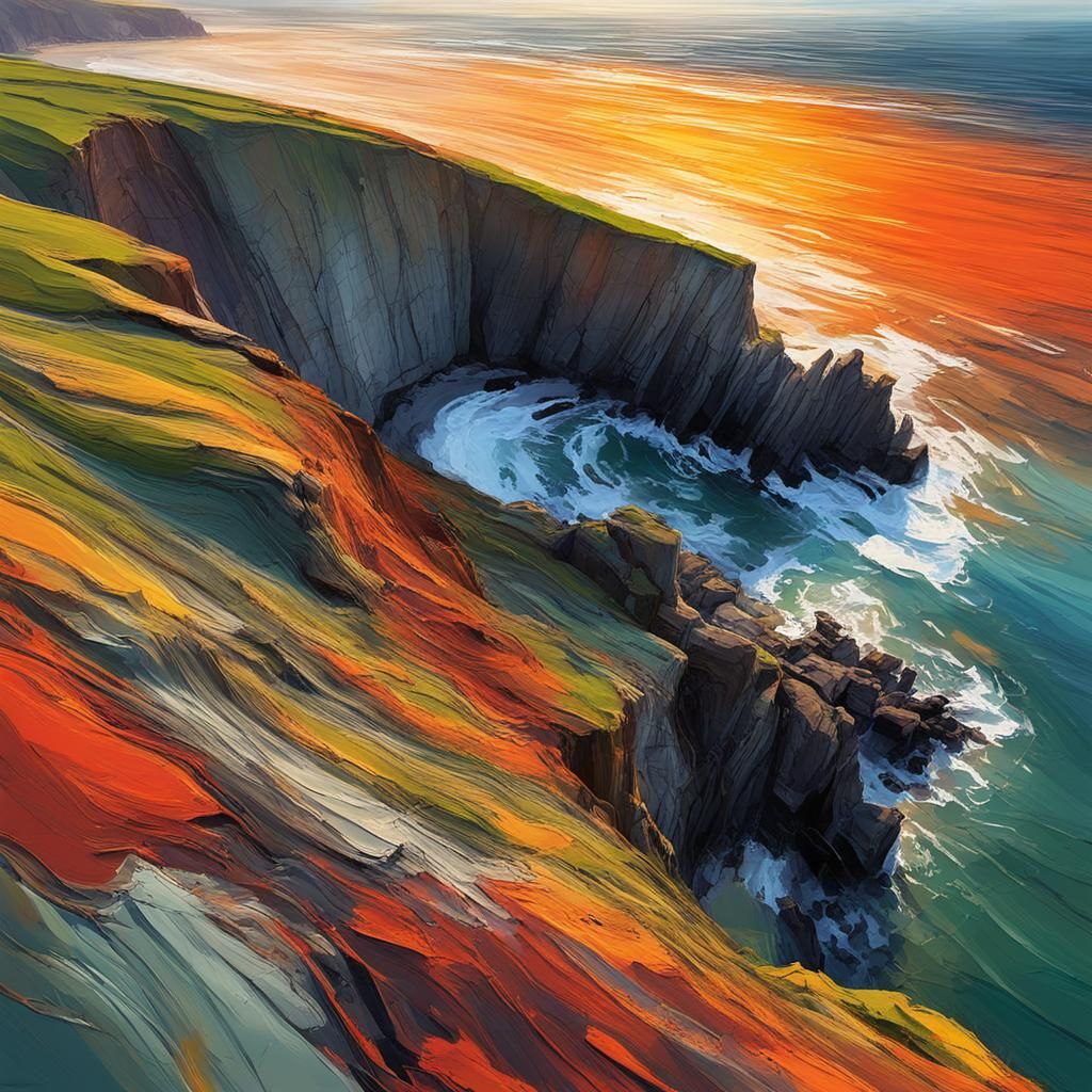 Abstract Yorkshire Cliffs at Sunset: Acrylic Painting