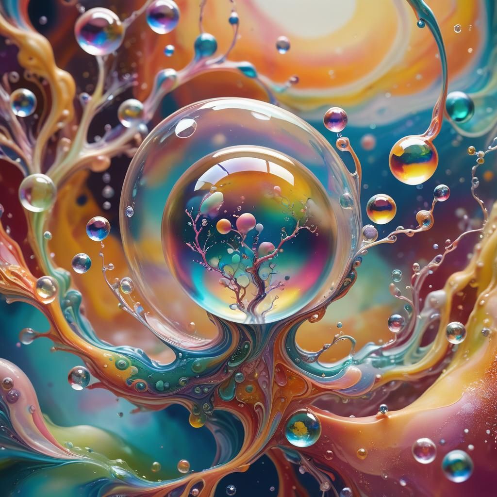 Surreal Soap Bubble Creature in Dreamlike Landscape
