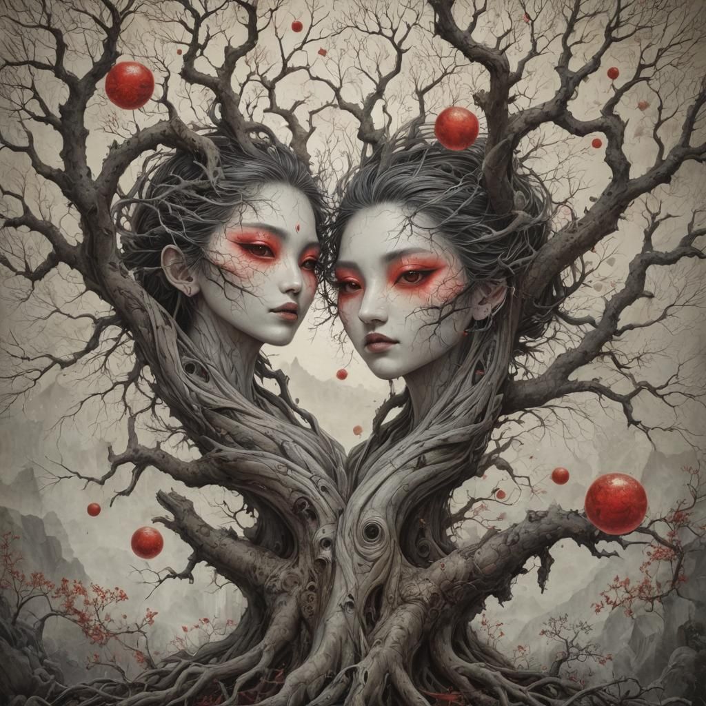 Old Tree in Luminist Chinese Ink Painting Style