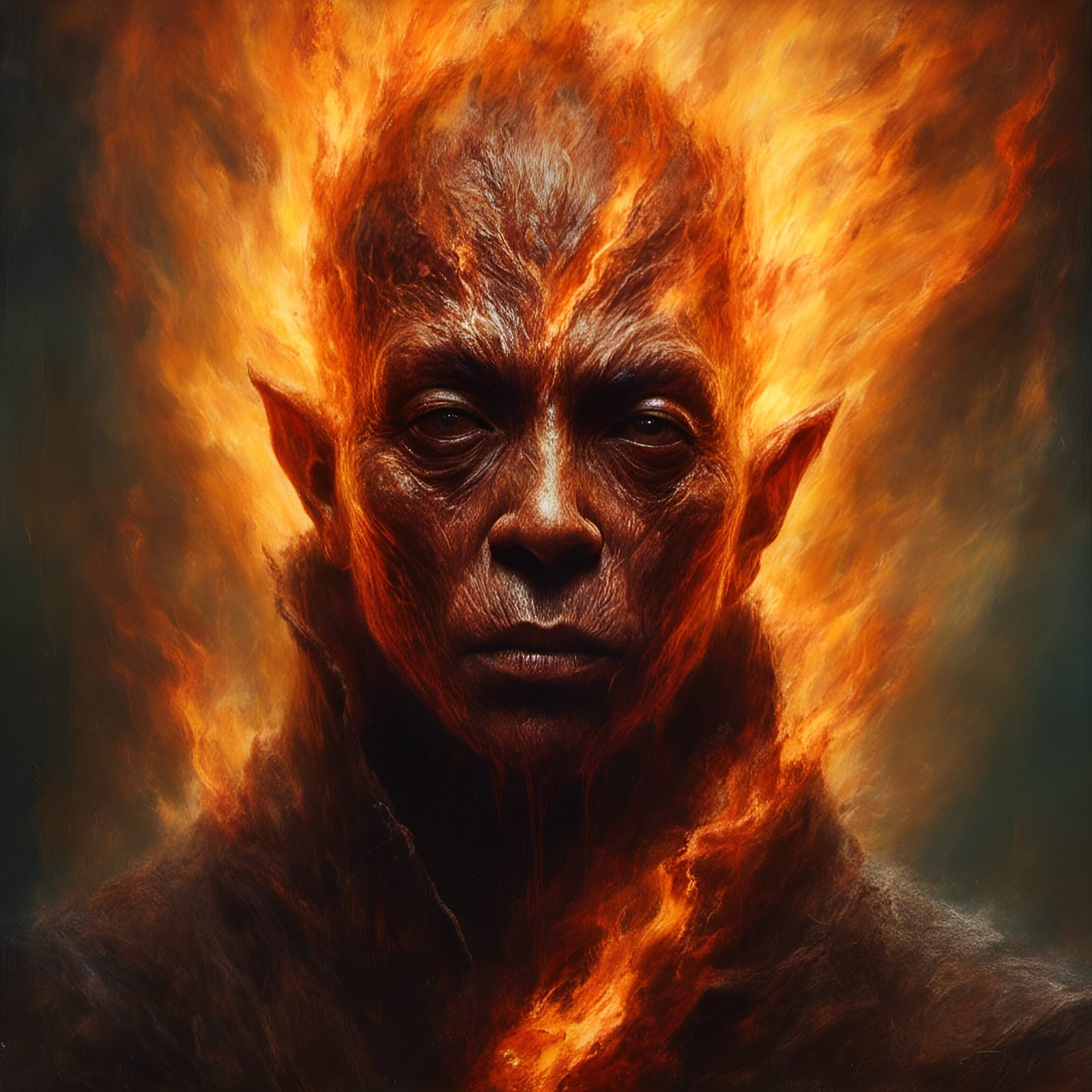 Fiery Dark Spirit Monk in Macabre Style