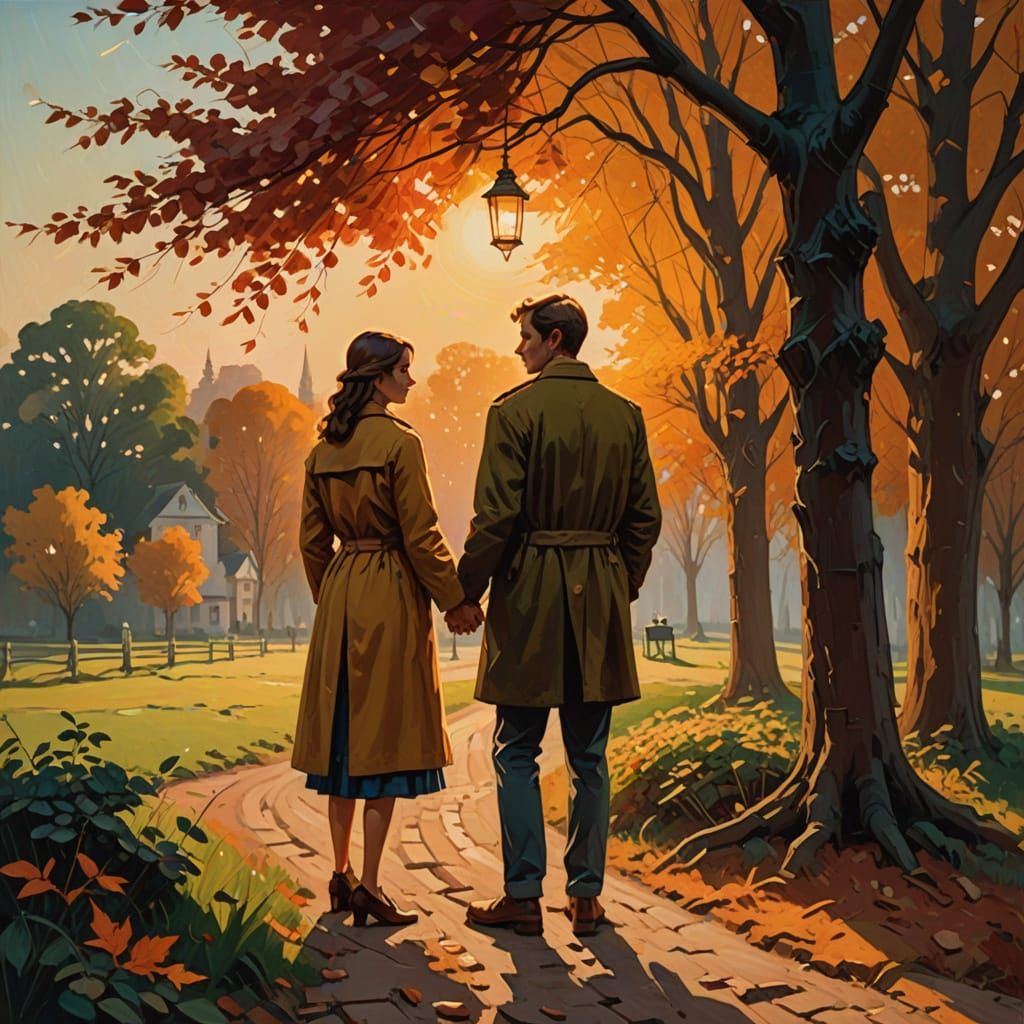 Nostalgic Autumn Landscape in Warm, Golden Light
