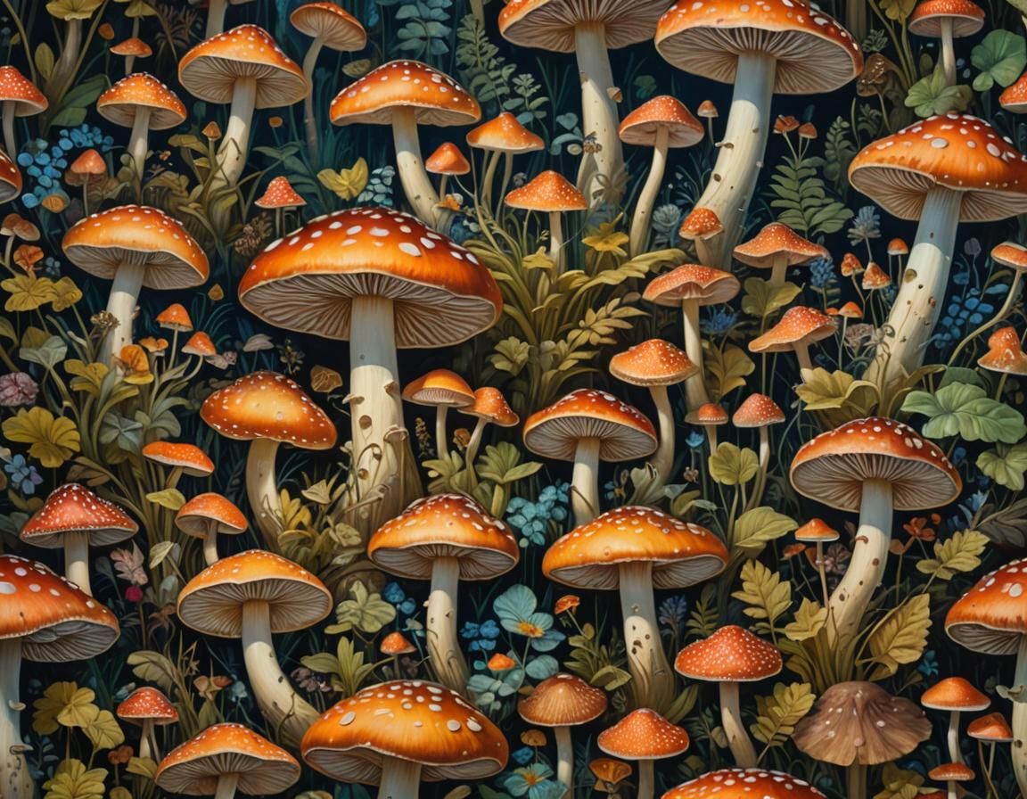 Glowing Amanita Mushrooms in Twilight Fantasy