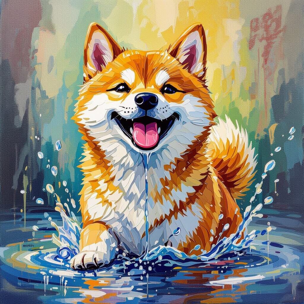 Cute Shiba Inu Sculpted from Dripping Water