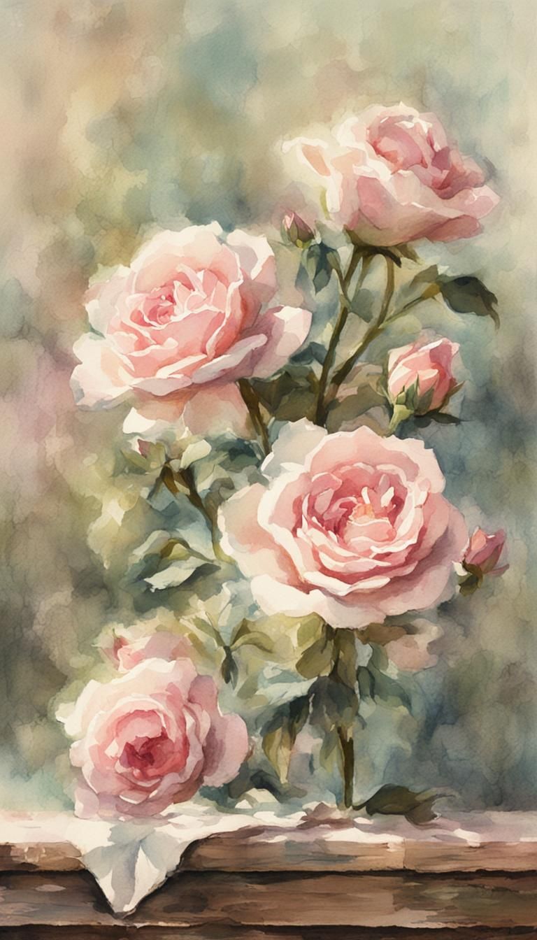 Vintage Rose Bouquet in Watercolor Illustration