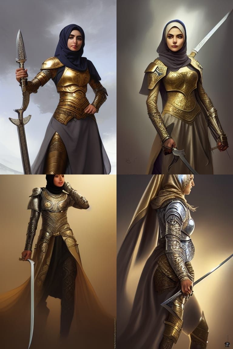 Armored Hijabi Warrior with Damascus Steel Sword