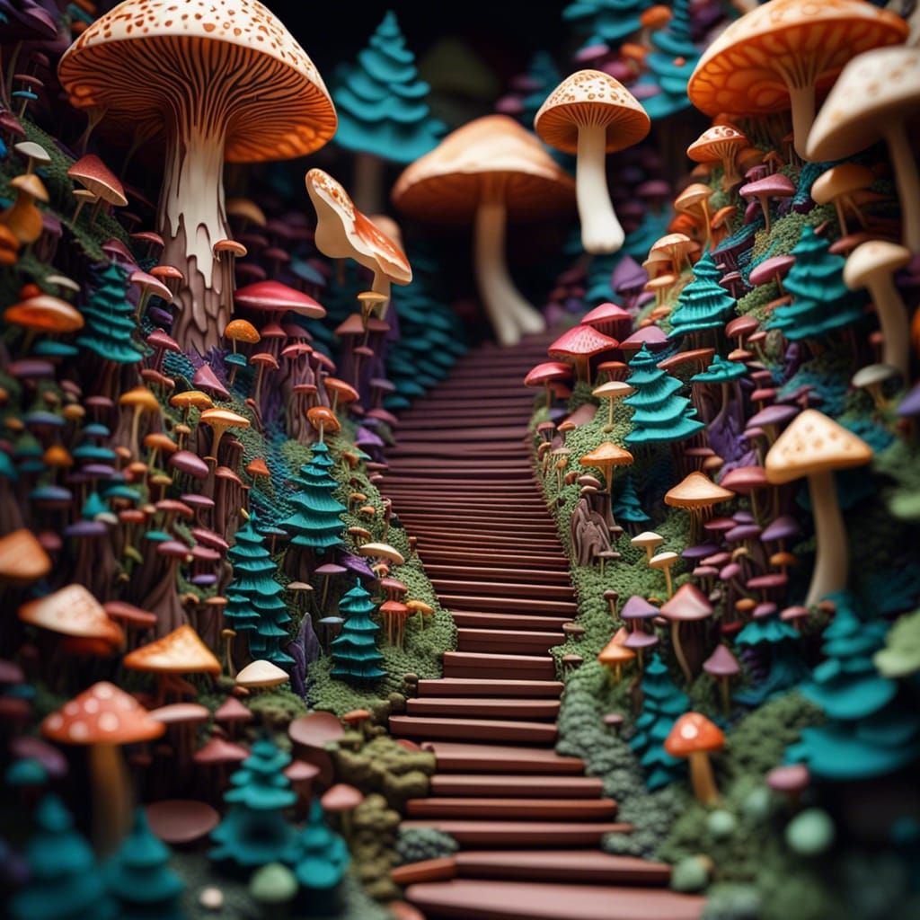 Colorful Kirigami Mushroom Forest Stairway