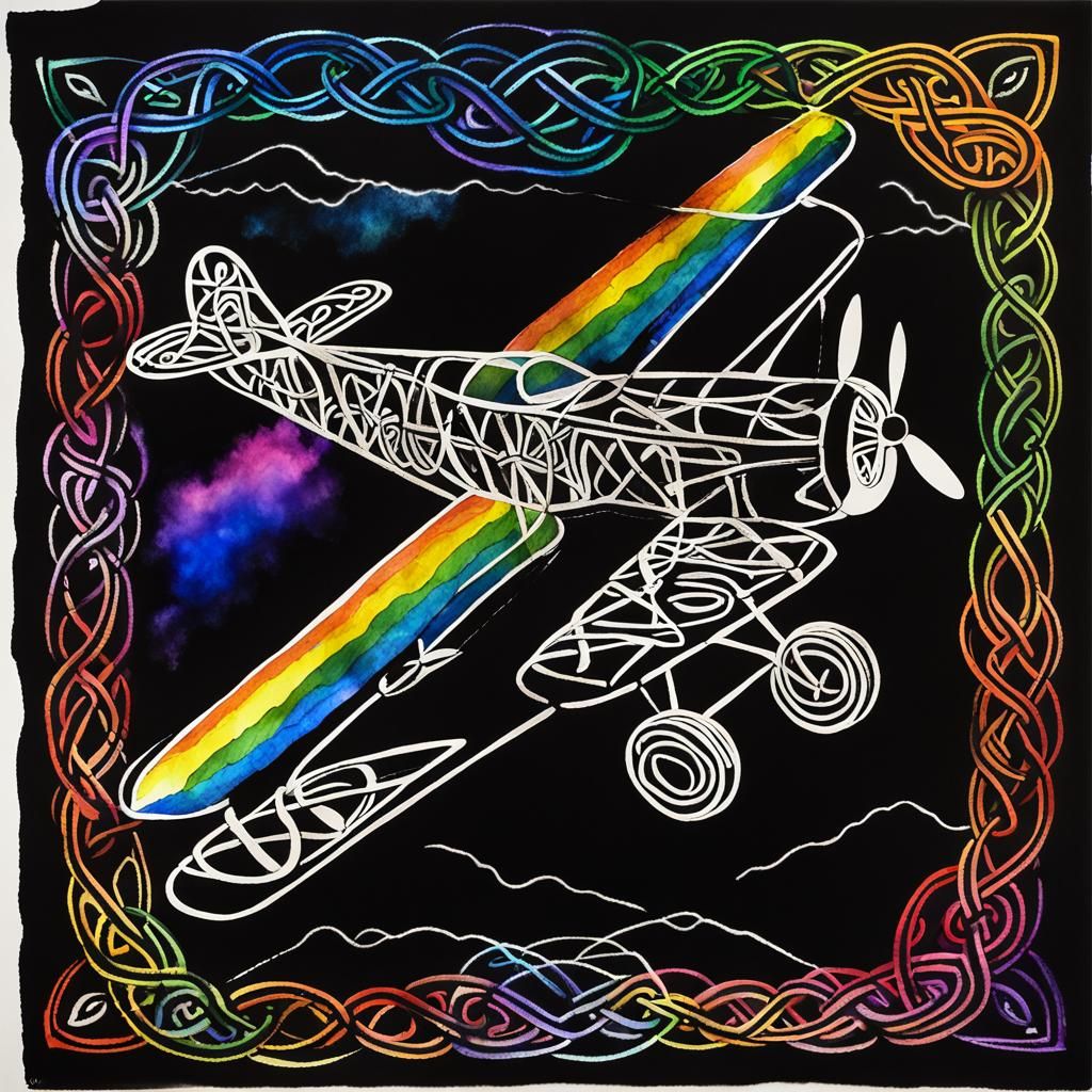 Celtic Knotwork Airplane with Rainbow Fairy