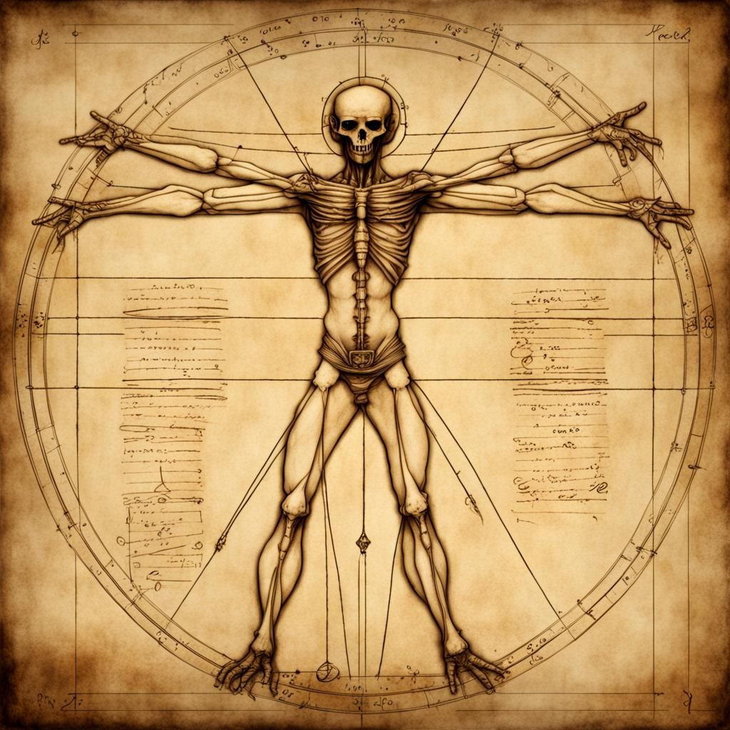 Vitruvian Fiend on Papyrus in Sepia Tones