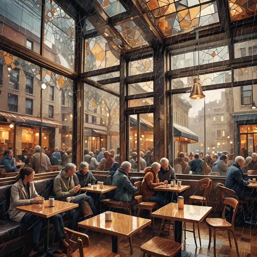 Rainy Day in New York Cafe: Abstract Geometric Art