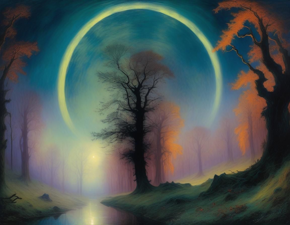 Mystical Forest Landscape in Symbolist Style