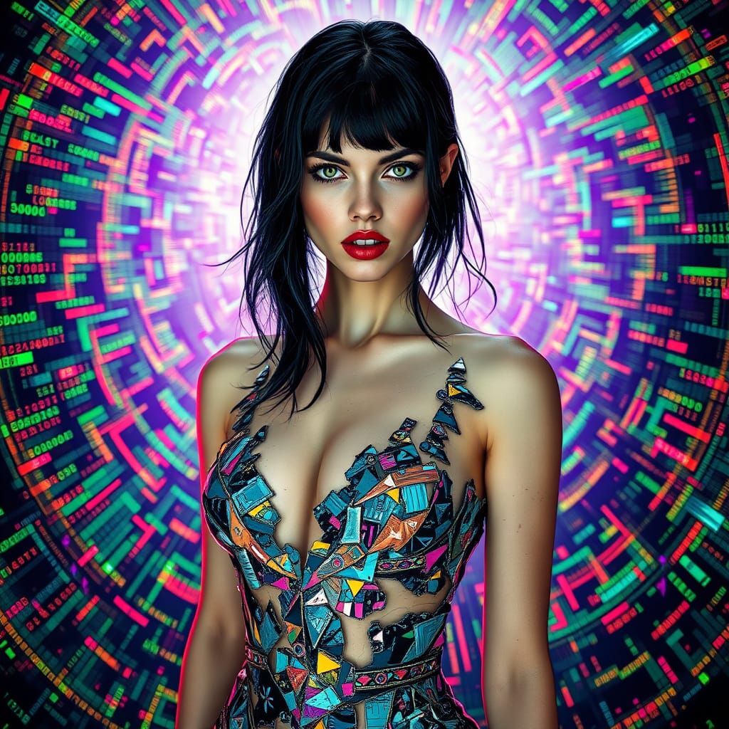 Digital Goddess in Neon Disarray