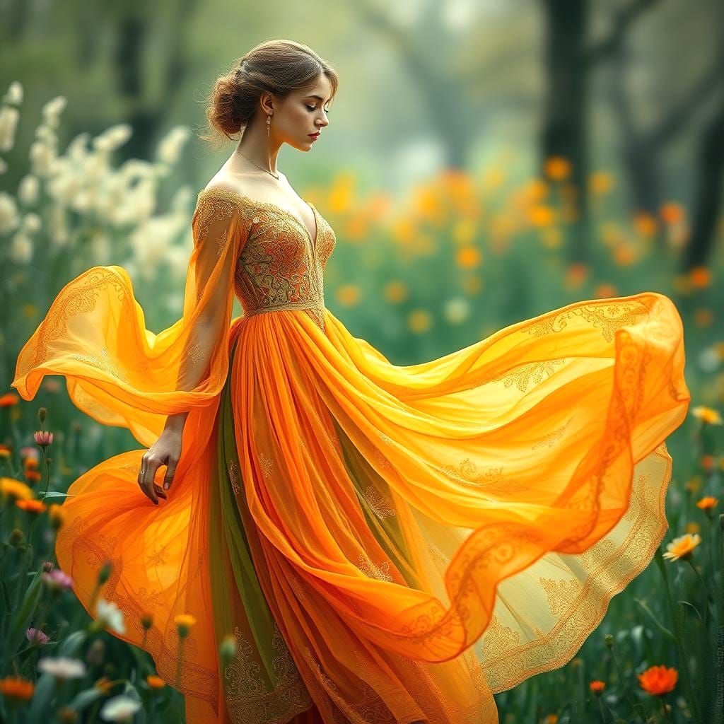 Ethereal Woman in Spring Garden: Surreal Art