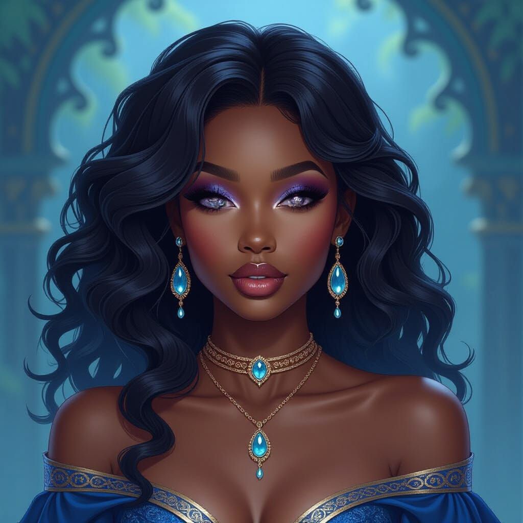 Mystical Chocolate Goddess with Silver Hair