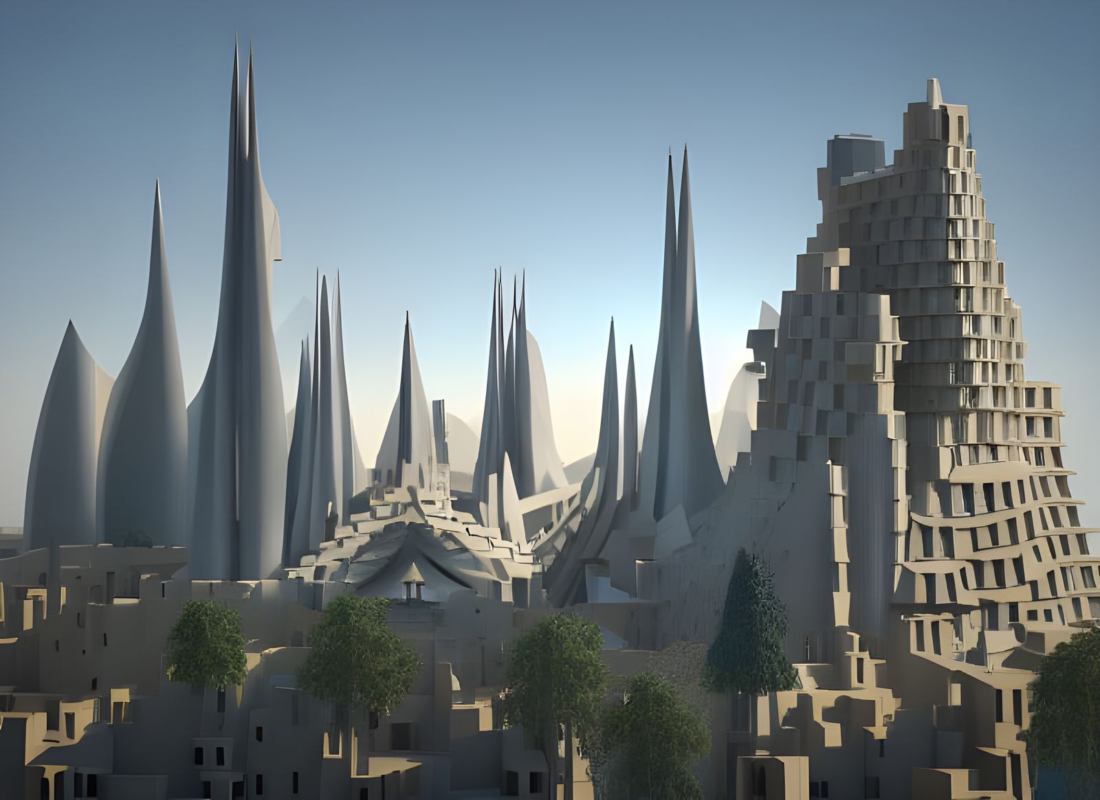 Complex Fractal Building in City, Photorealistic Style