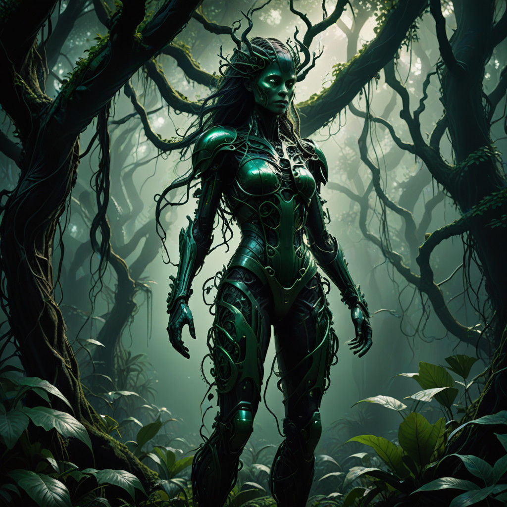 Surreal Jungle Goddess in Dark, Surreal Style