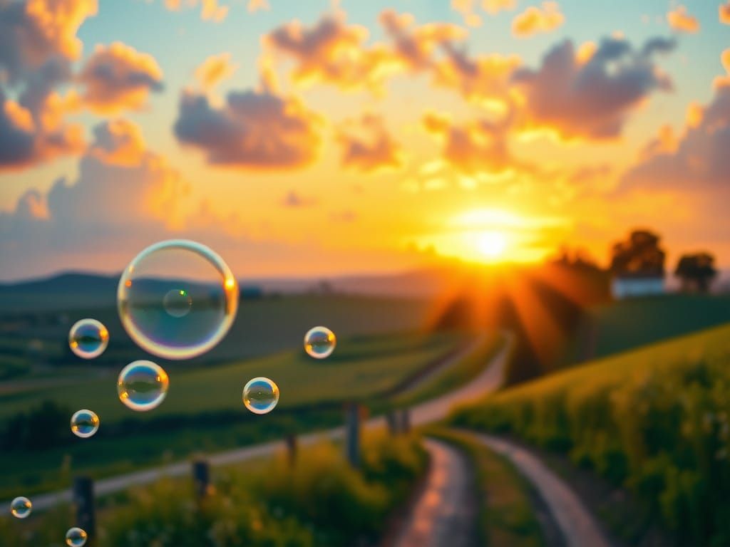 Giant Bubbles in Impressionist Summer Landscape