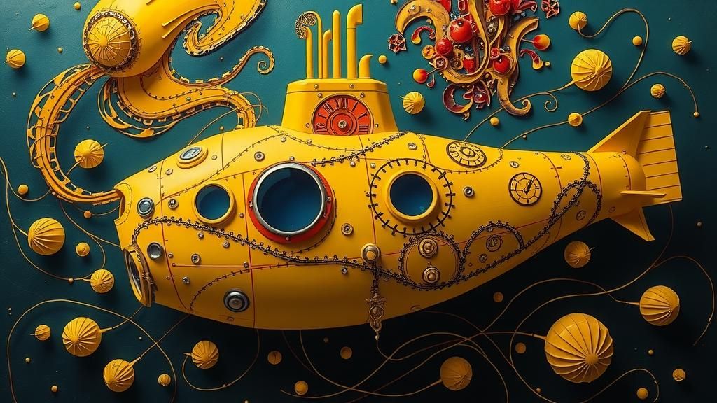 Surreal Yellow Submarine in Abstract Dreamscape