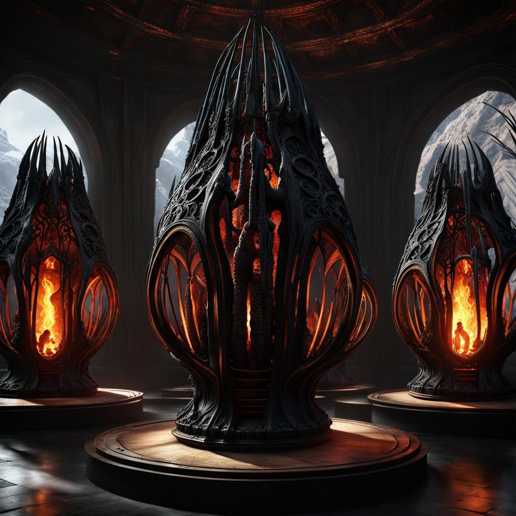 Colossal Menhirs Cage a Flaming Winged Demon