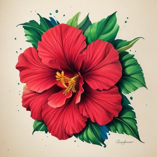 Detailed Vintage Drawing of Hibiscus Flower