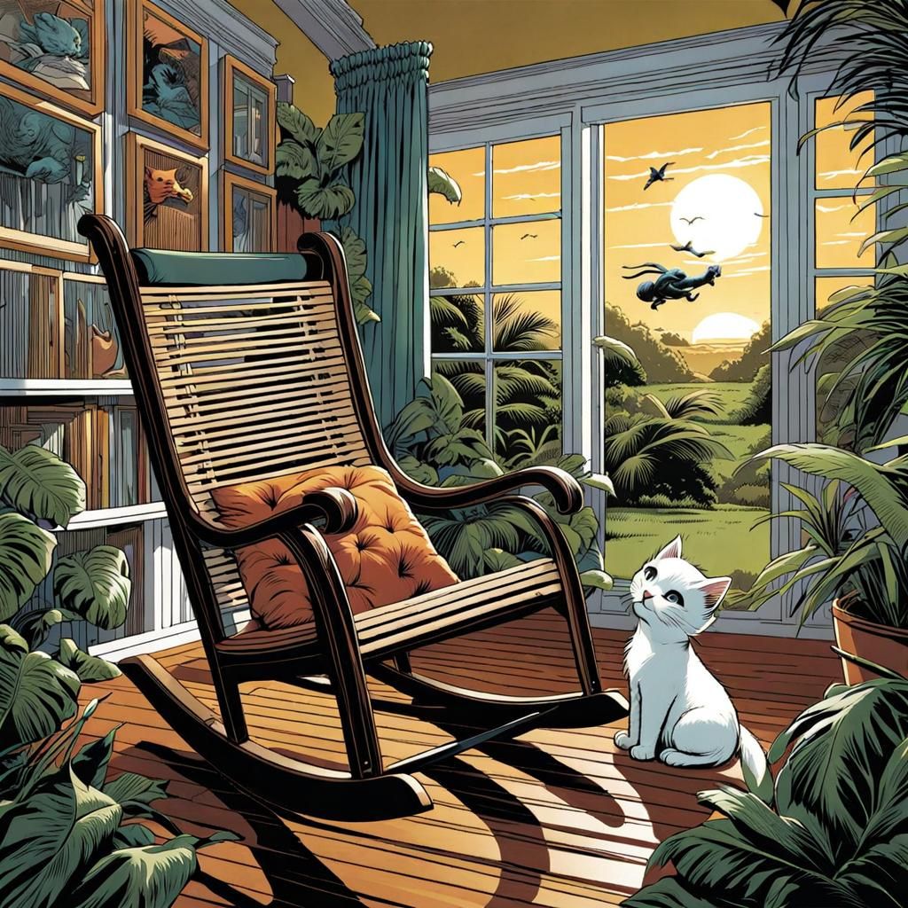 Kittens Playing Around Rattan Rocking Chair