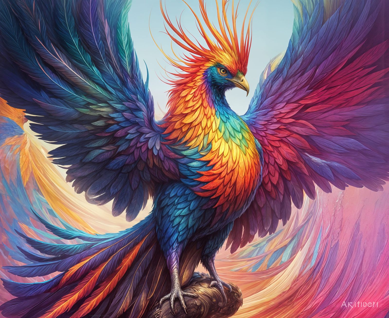 Iridescent Rainbow Phoenix Digital Painting