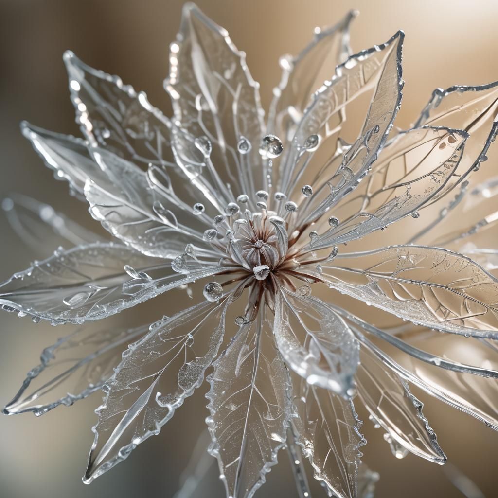 Macro Photograph of a Transparent Ice Flower