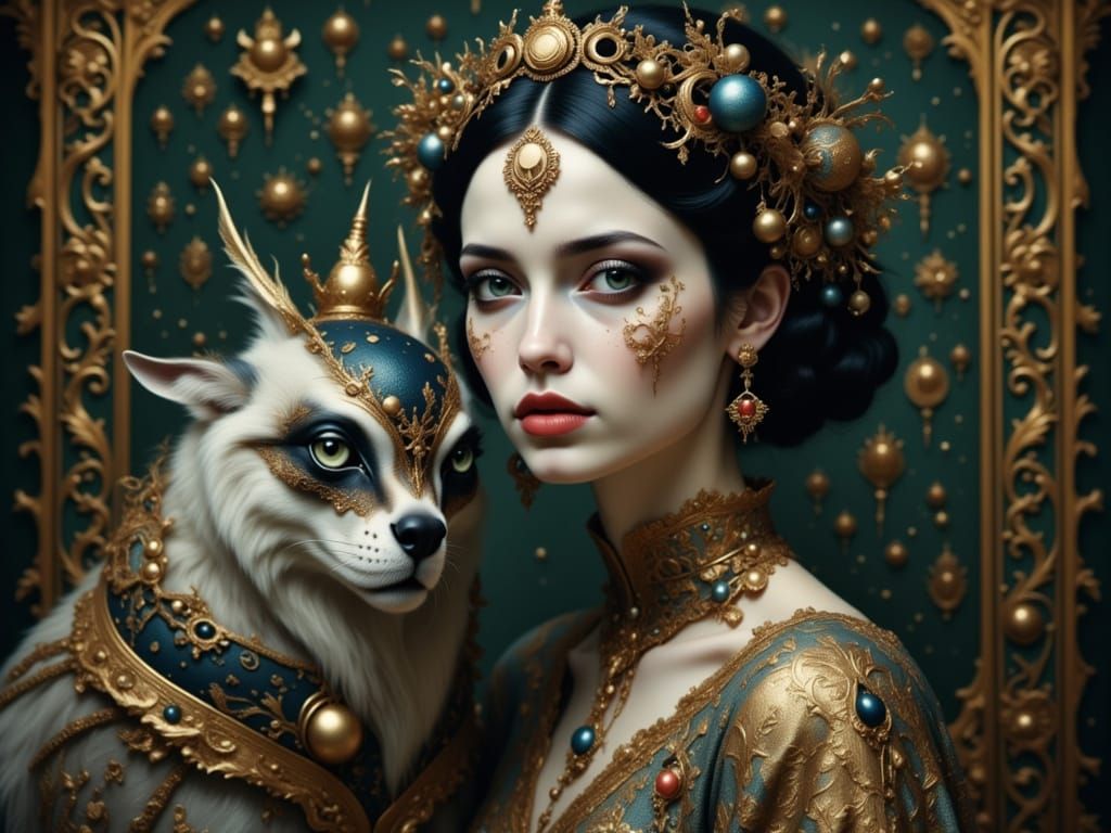 Mystical Portrait with Spirit Animal in Fantasy Realism