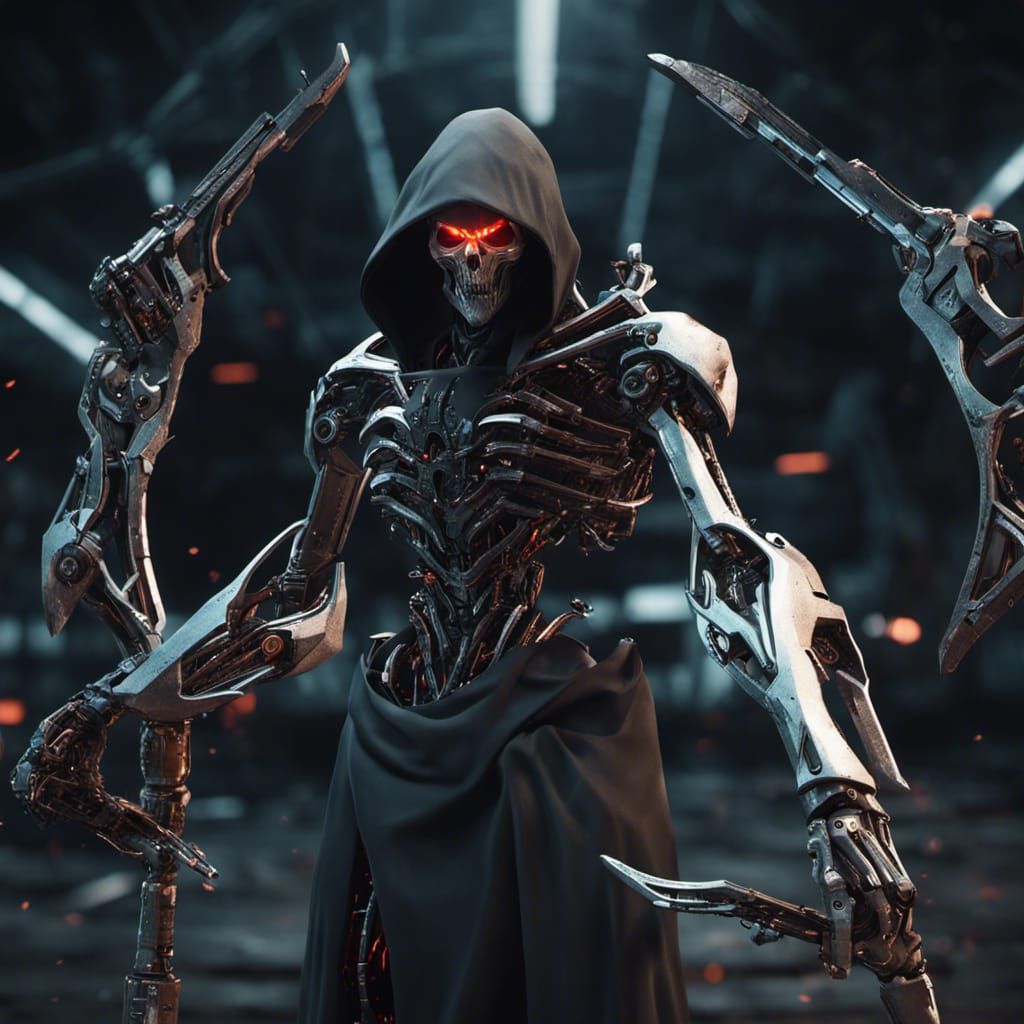 Futuristic Grim Reaper with Scythe in Sci-Fi Style