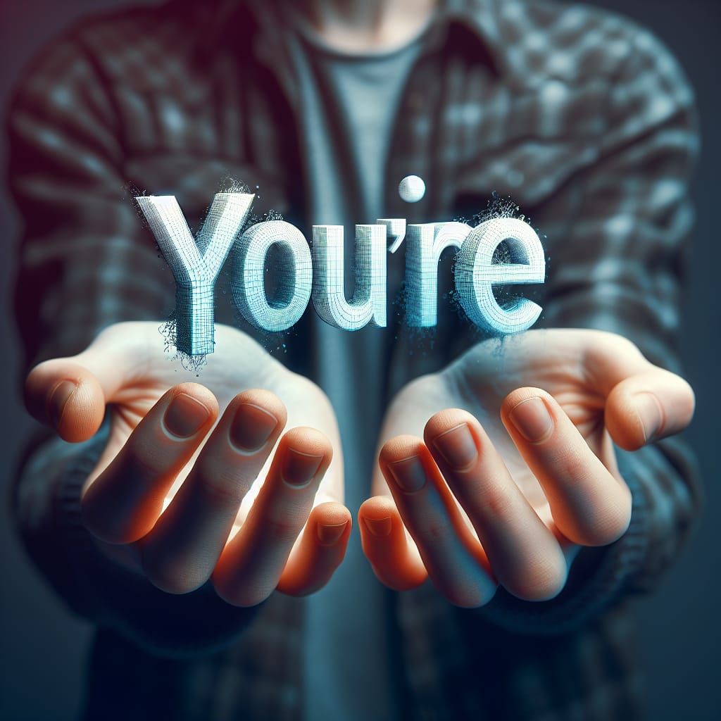 Hyperrealistic Hands Holding 'You're' Concept Art